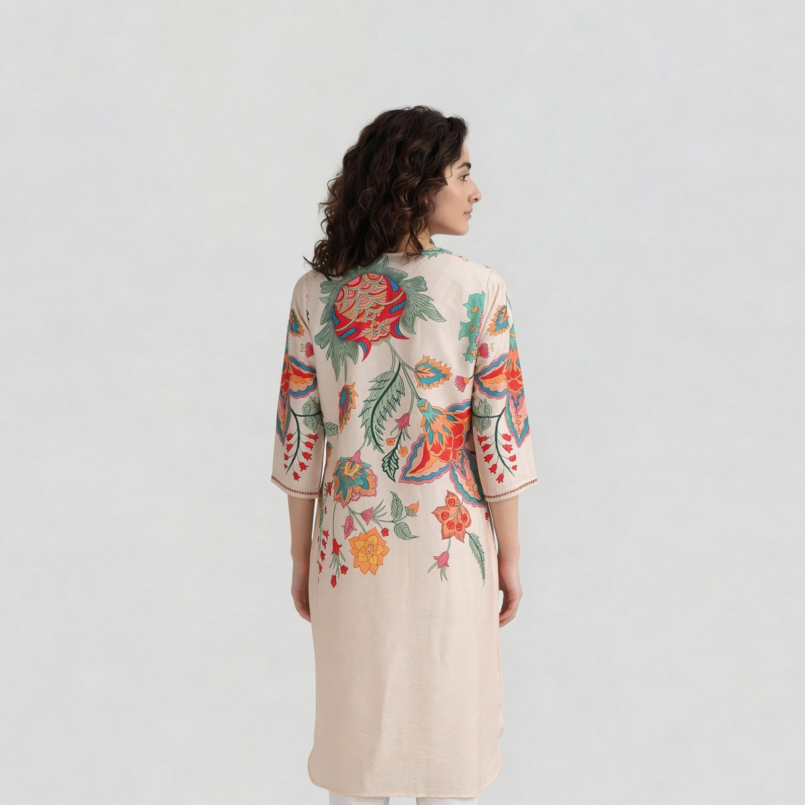 Viscose Nylon Printed Three-Fourth Sleeve Kurta
