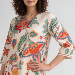 Viscose Nylon Printed Three-Fourth Sleeve Kurta