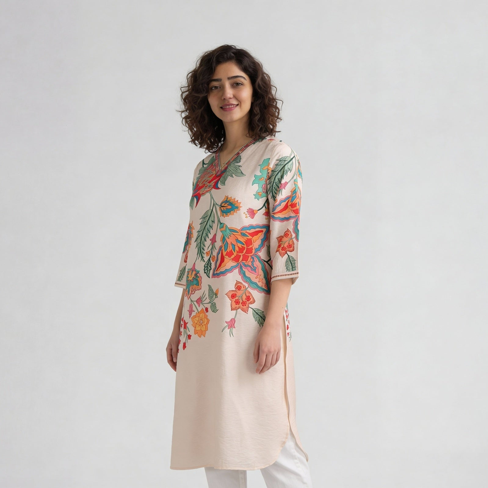 Viscose Nylon Printed Three-Fourth Sleeve Kurta