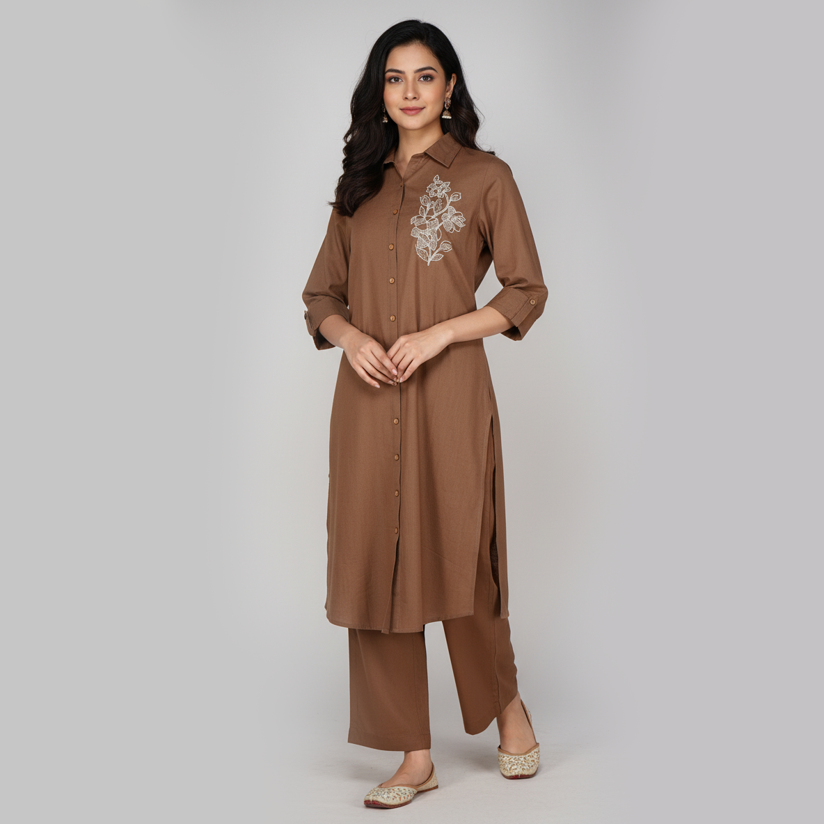 Cotton Embroidered Straight Kurta