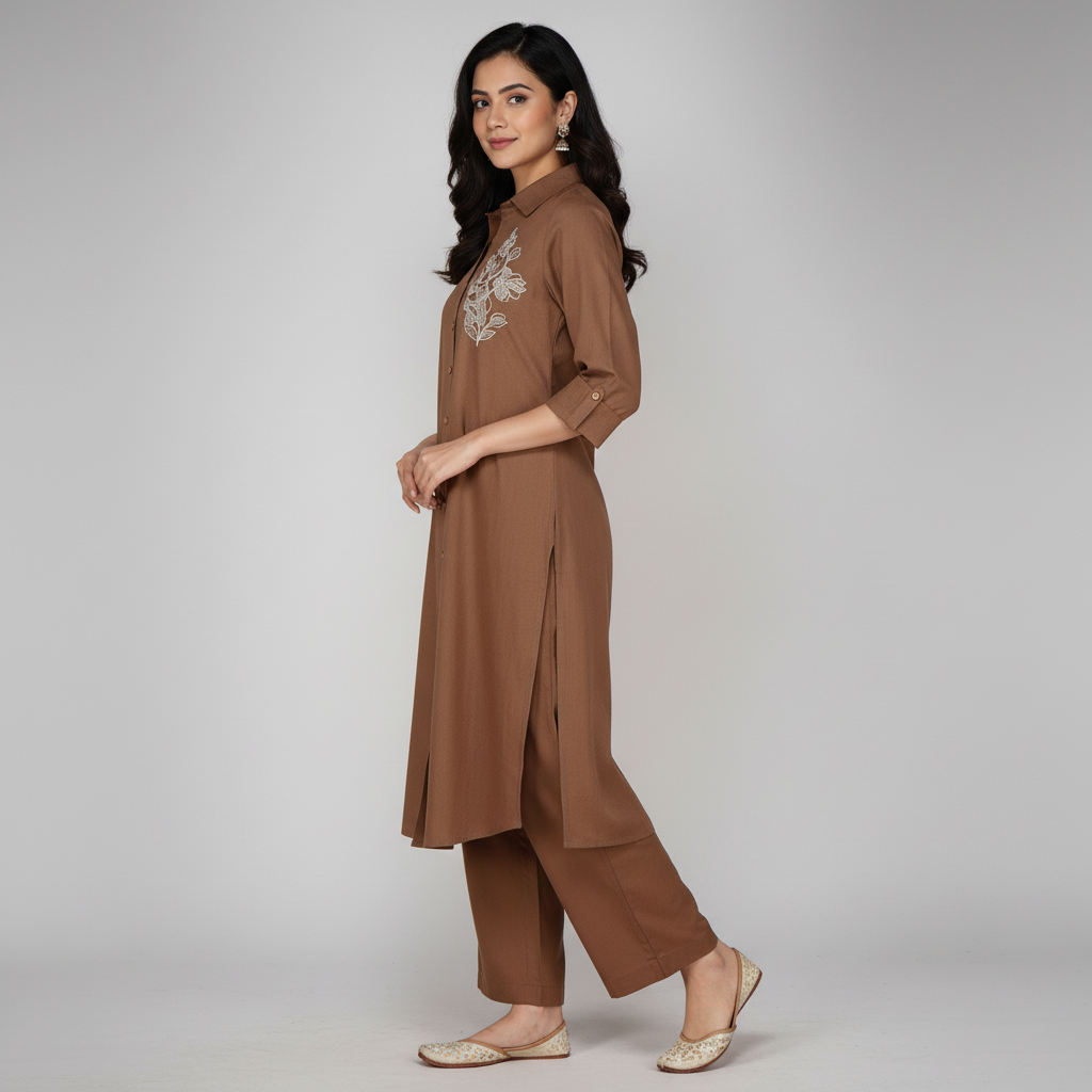 Cotton Embroidered Straight Kurta