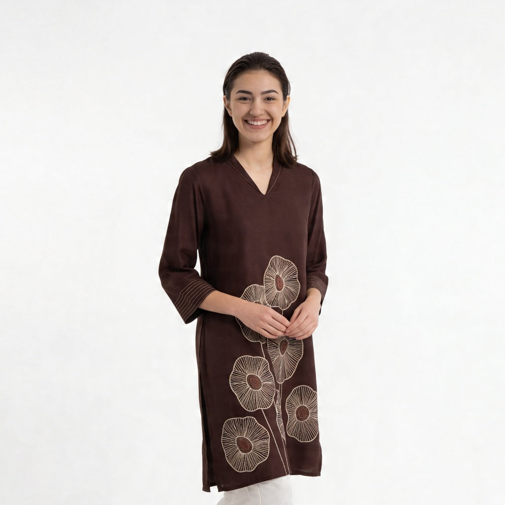 Printed V-Neck Straight Kurta