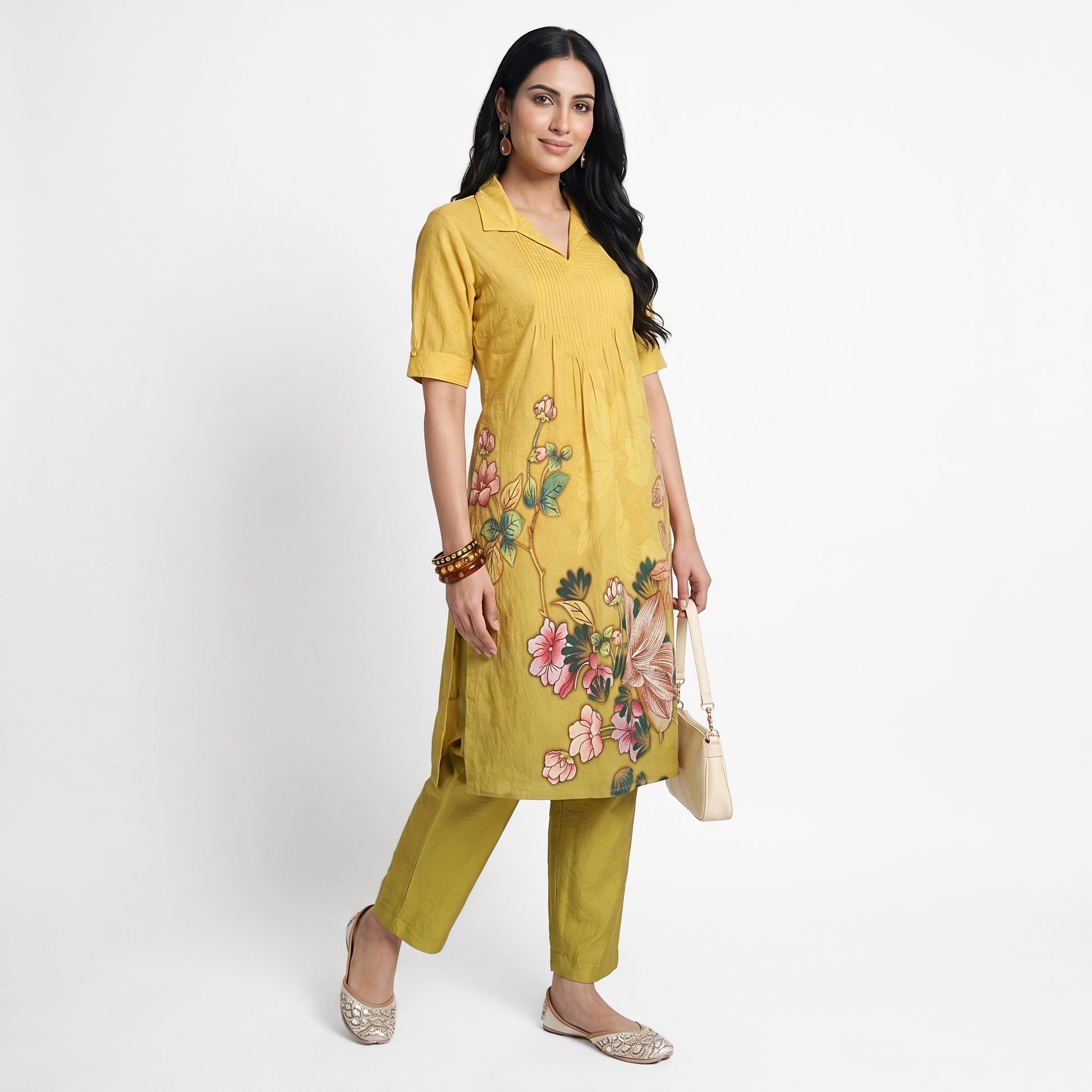 Printed Shirt Collar Kurta