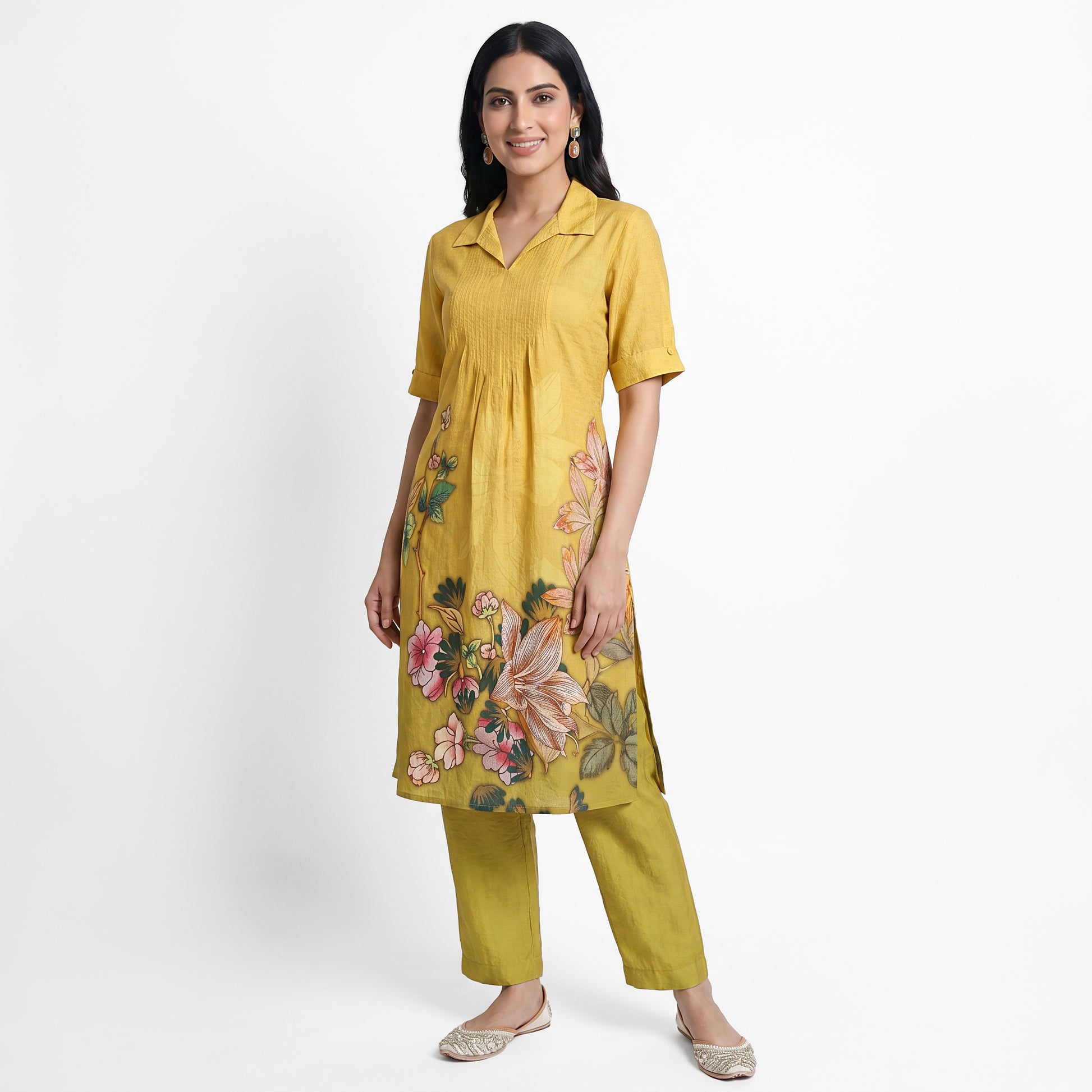 Printed Shirt Collar Kurta
