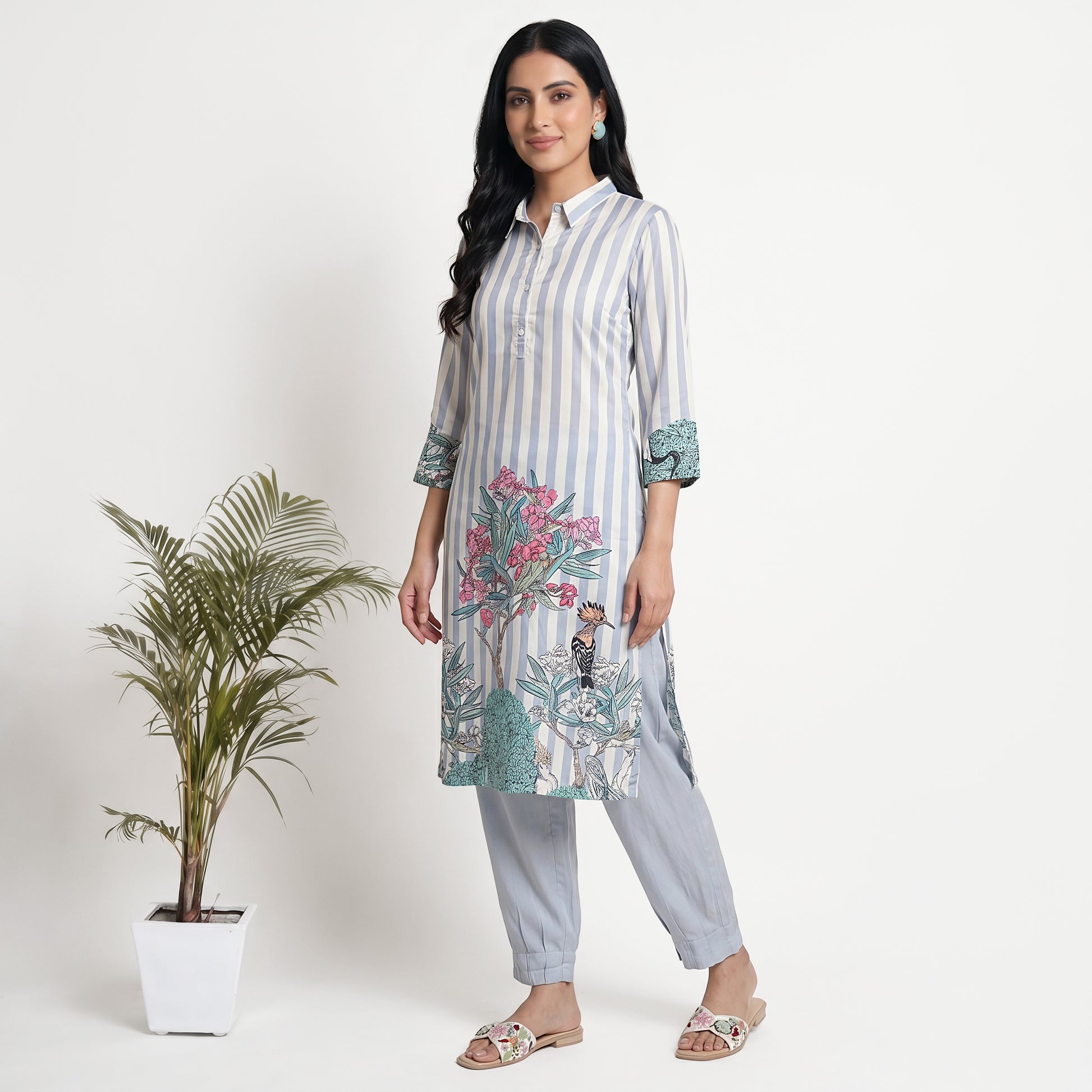 Printed Shirt Collar Kurta