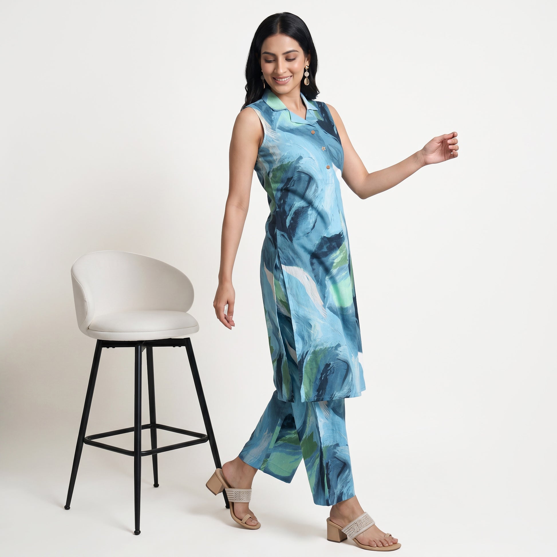 Printed Shirt Collar Kurta