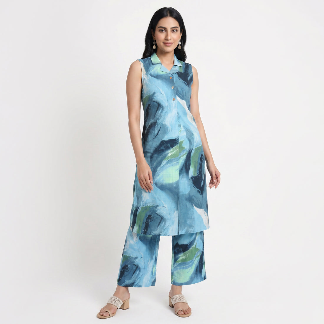 Printed Shirt Collar Kurta