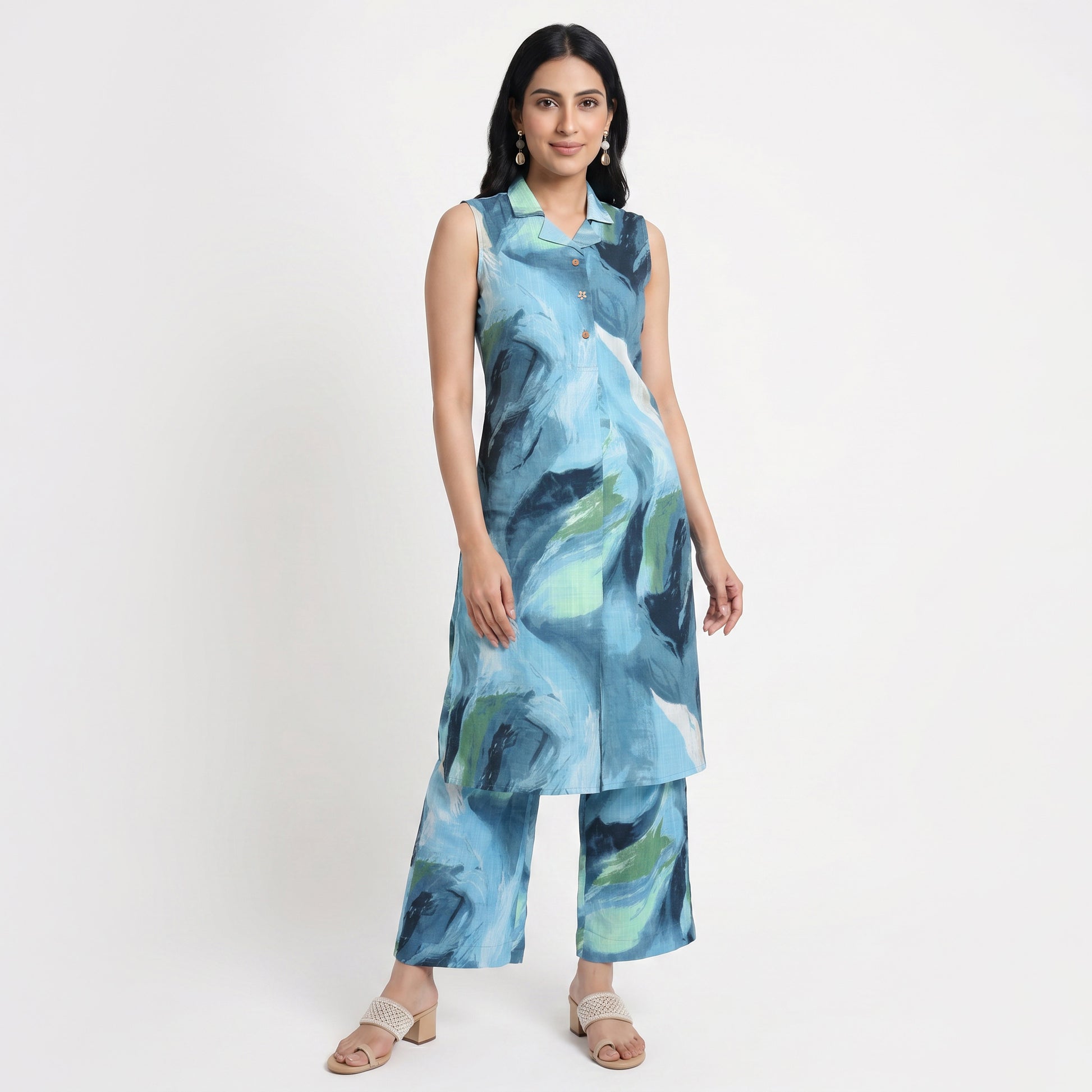 Printed Shirt Collar Kurta