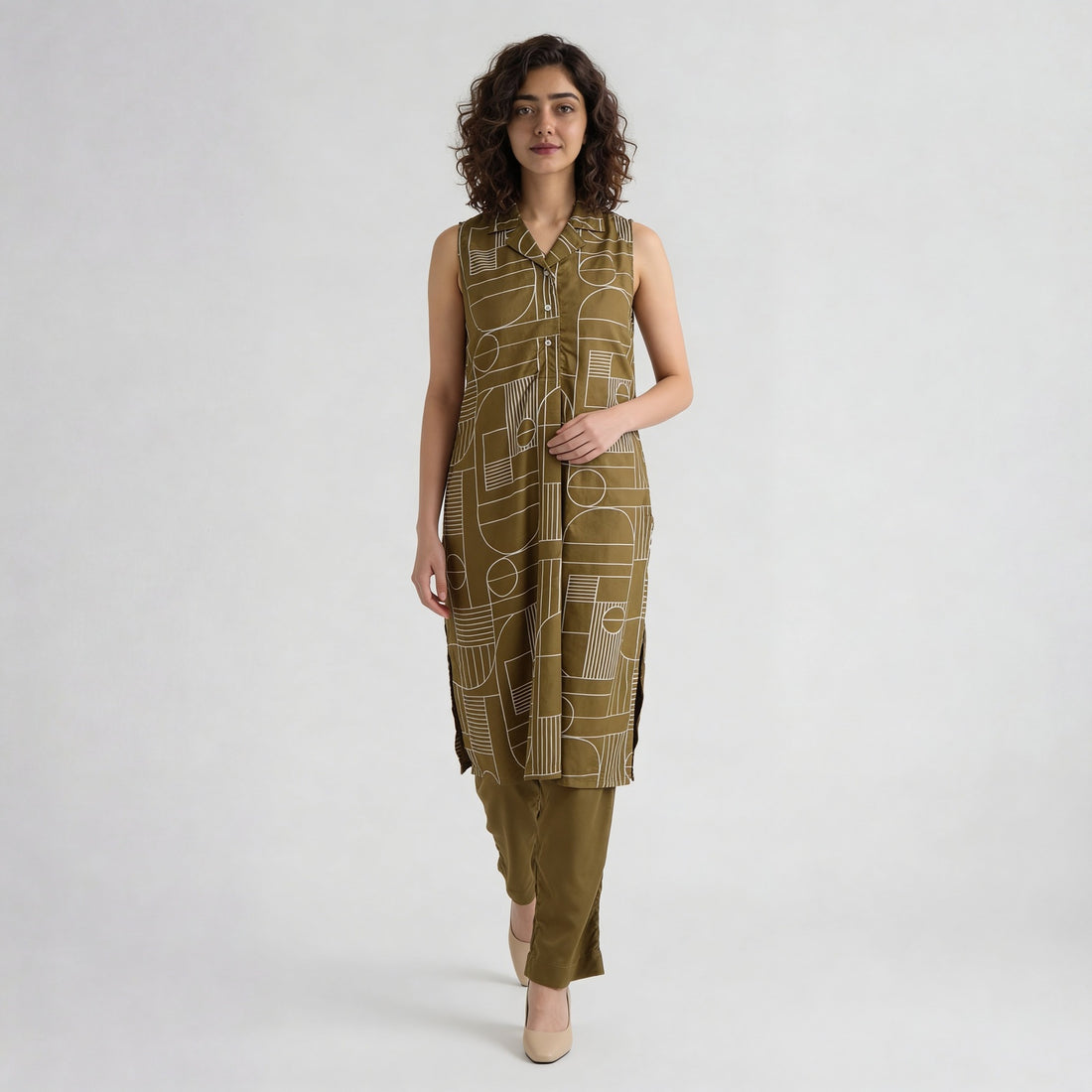 Printed Camp Collar Straight Kurta