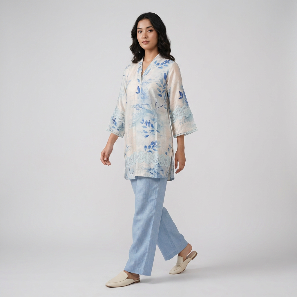 Printed V-Neck Straight Kurta