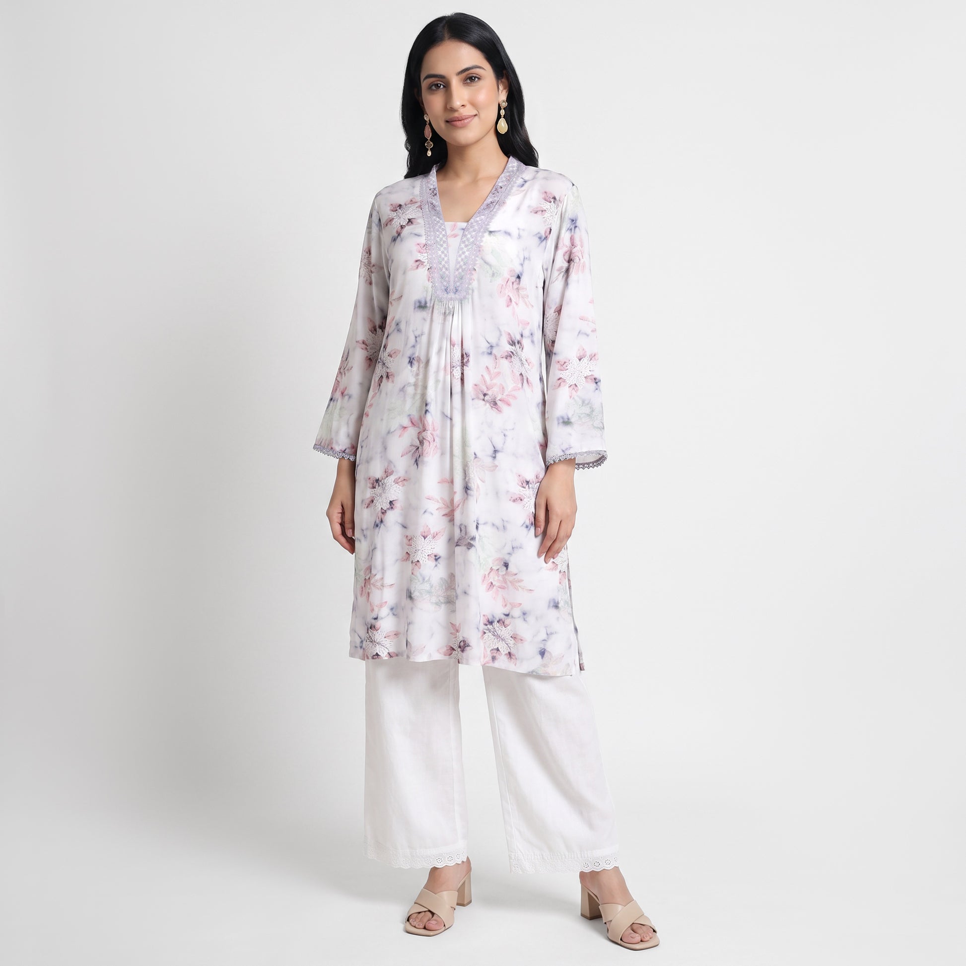 Printed V-Neck Straight Kurta