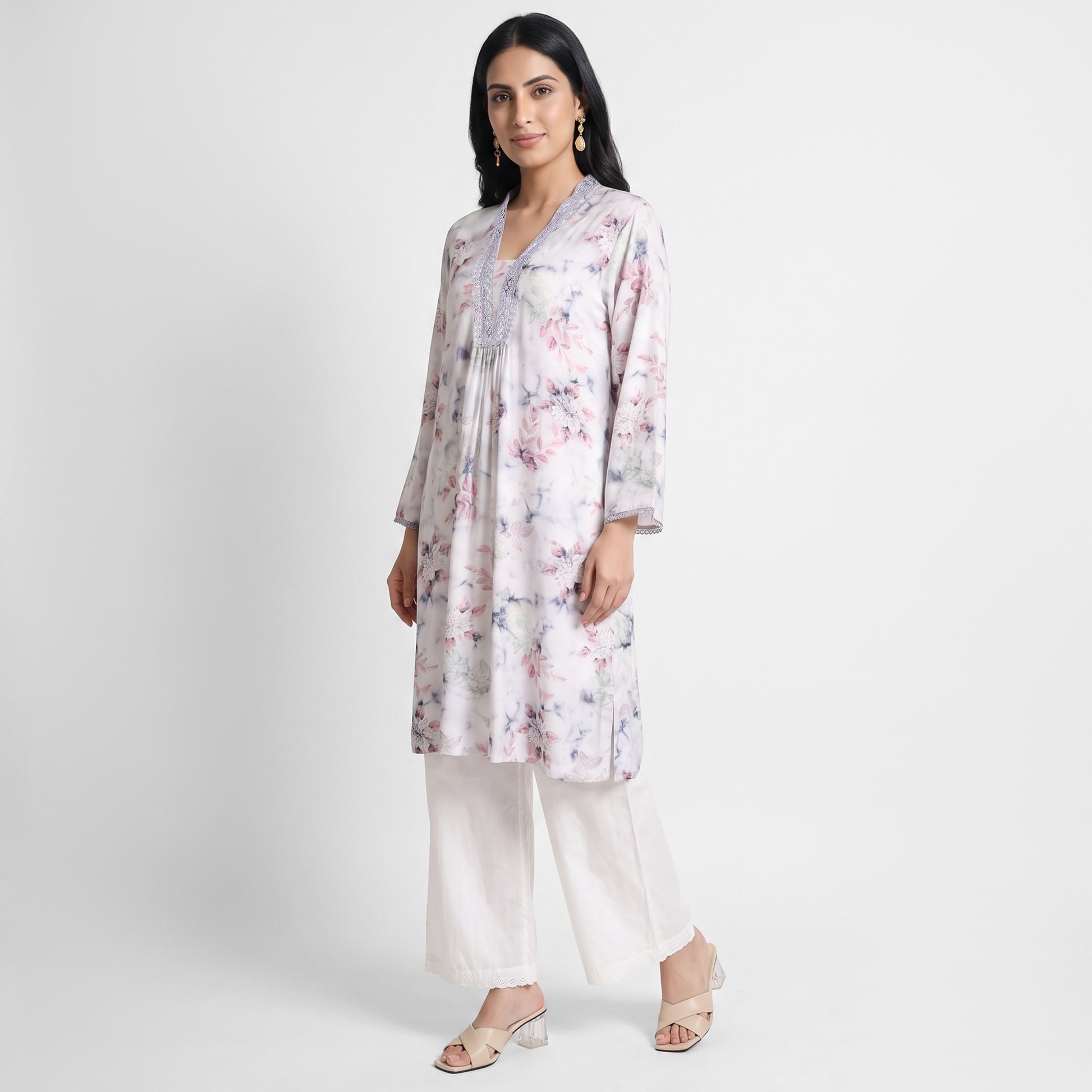 Printed V-Neck Straight Kurta
