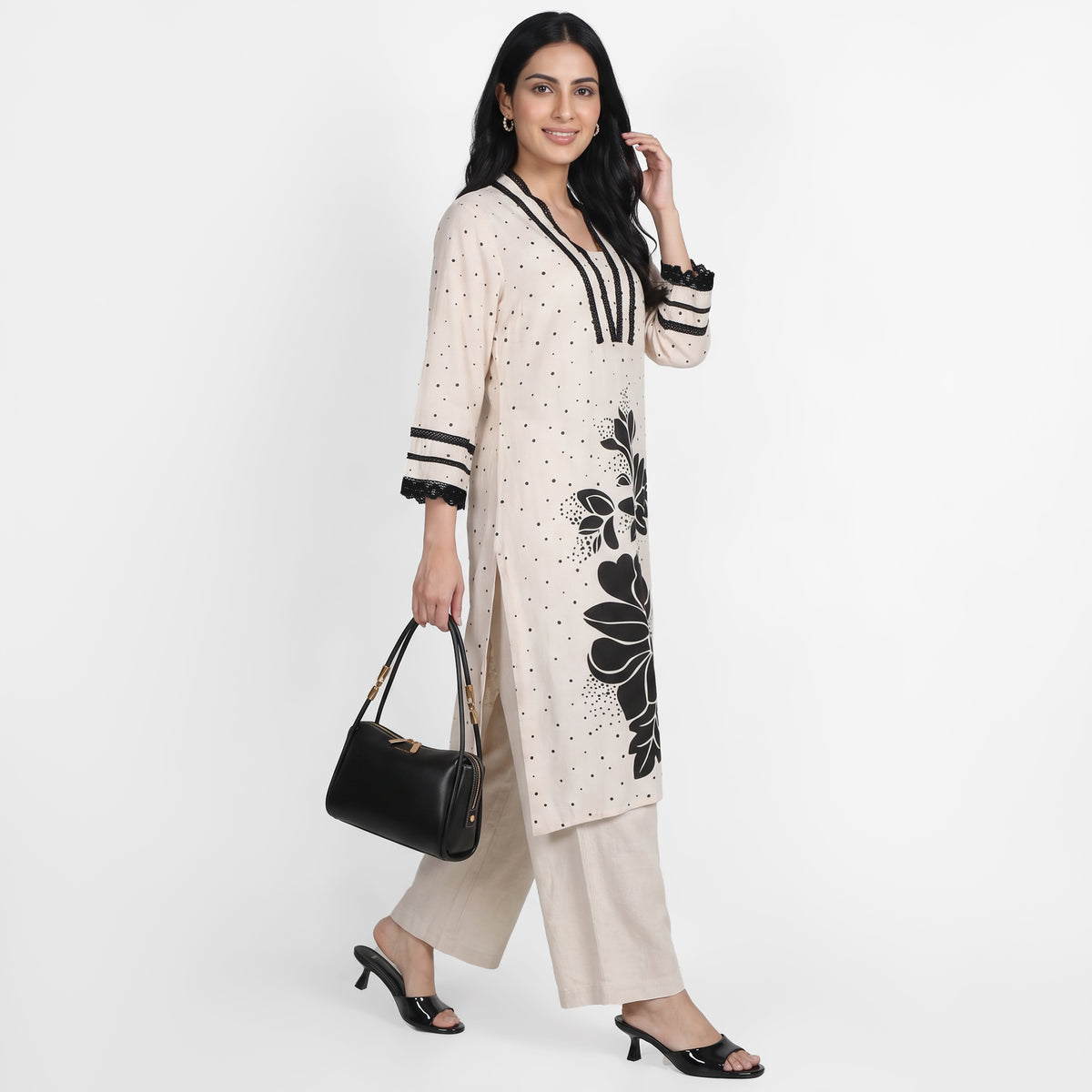 Printed V-Neck Straight Kurta