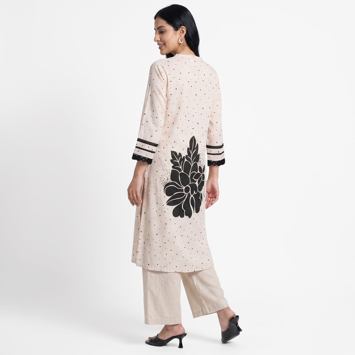 Printed V-Neck Straight Kurta