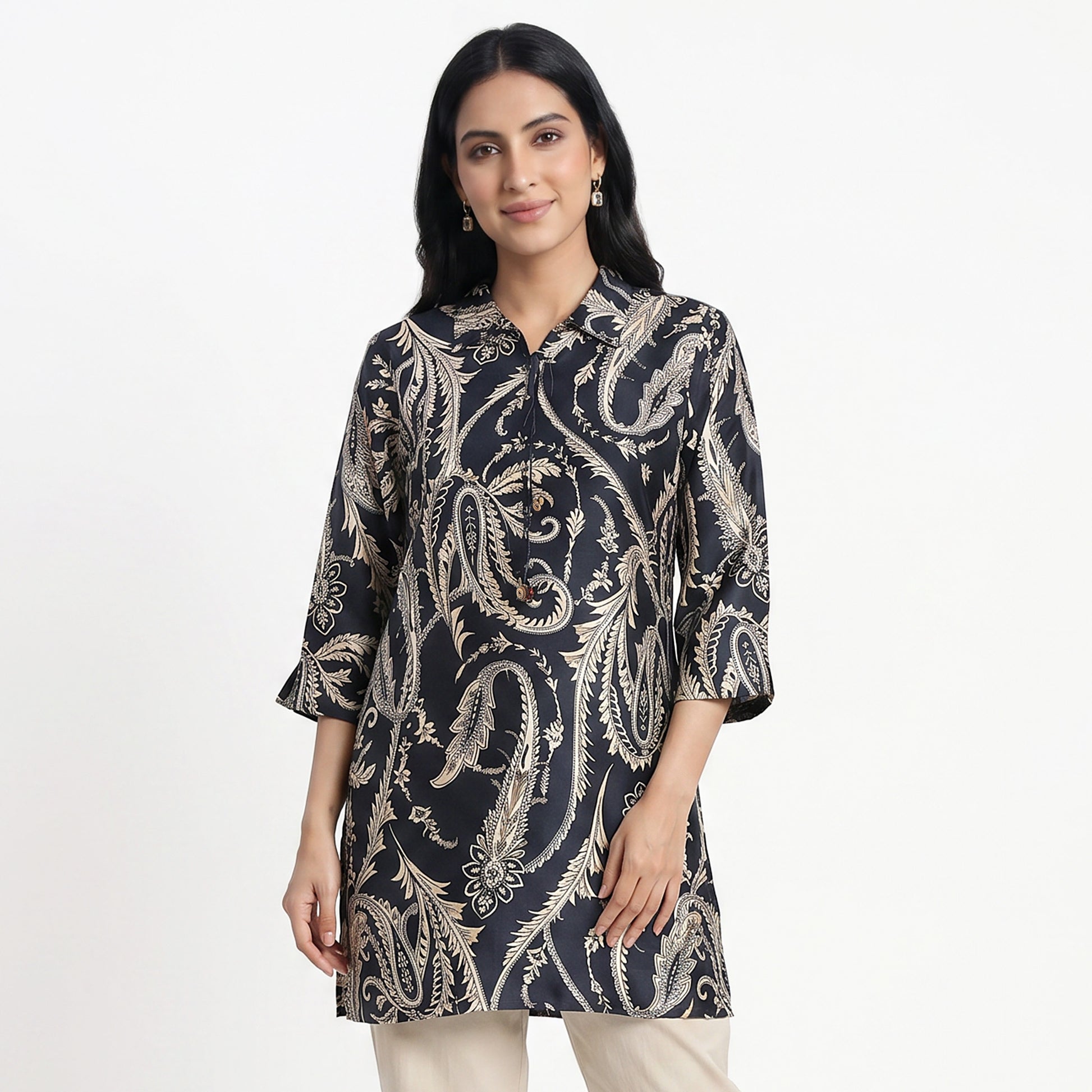 Printed Shirt Collar Kurta