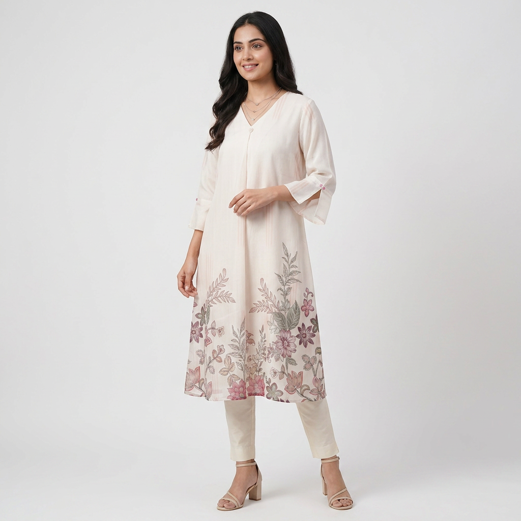 Printed V-Neck A-Line Kurta
