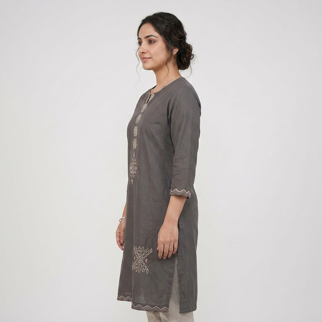 Cotton Embroidered Straight Kurta