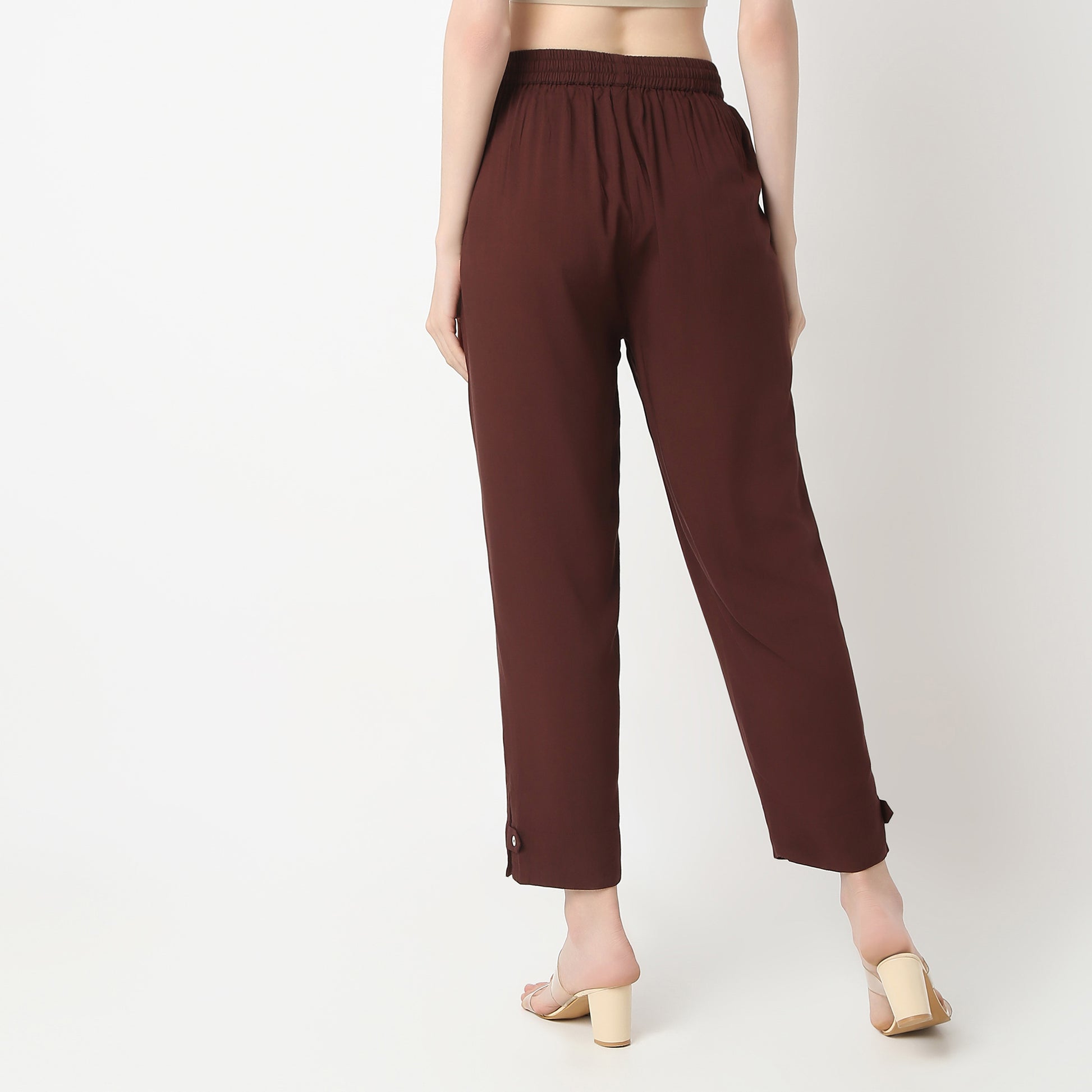 Straight Fit Solid Mid Rise Pants