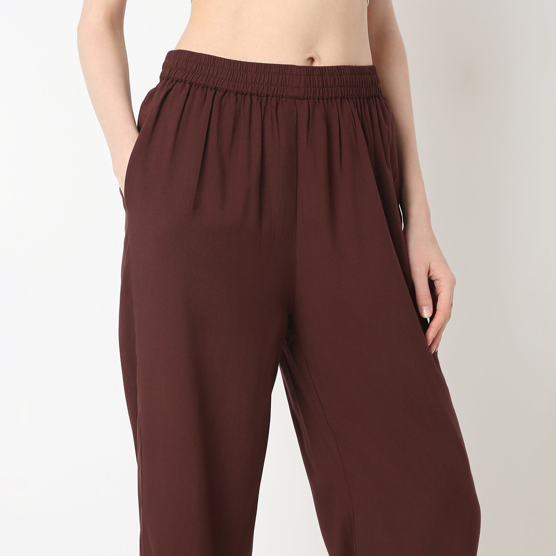 Straight Fit Solid Mid Rise Pants