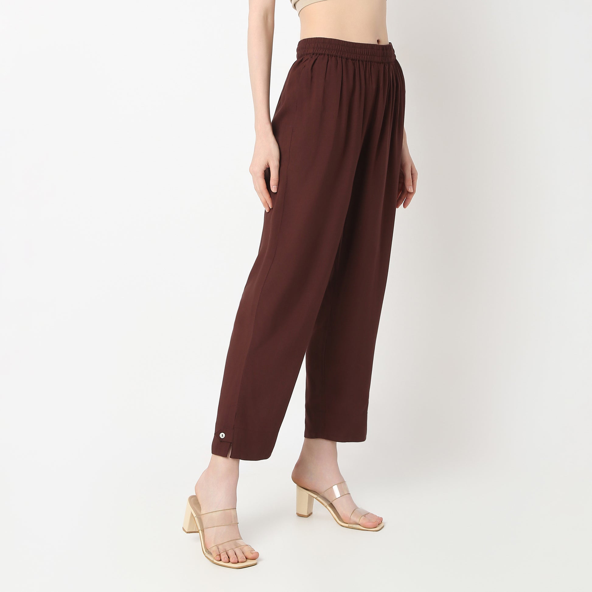 Straight Fit Solid Mid Rise Pants