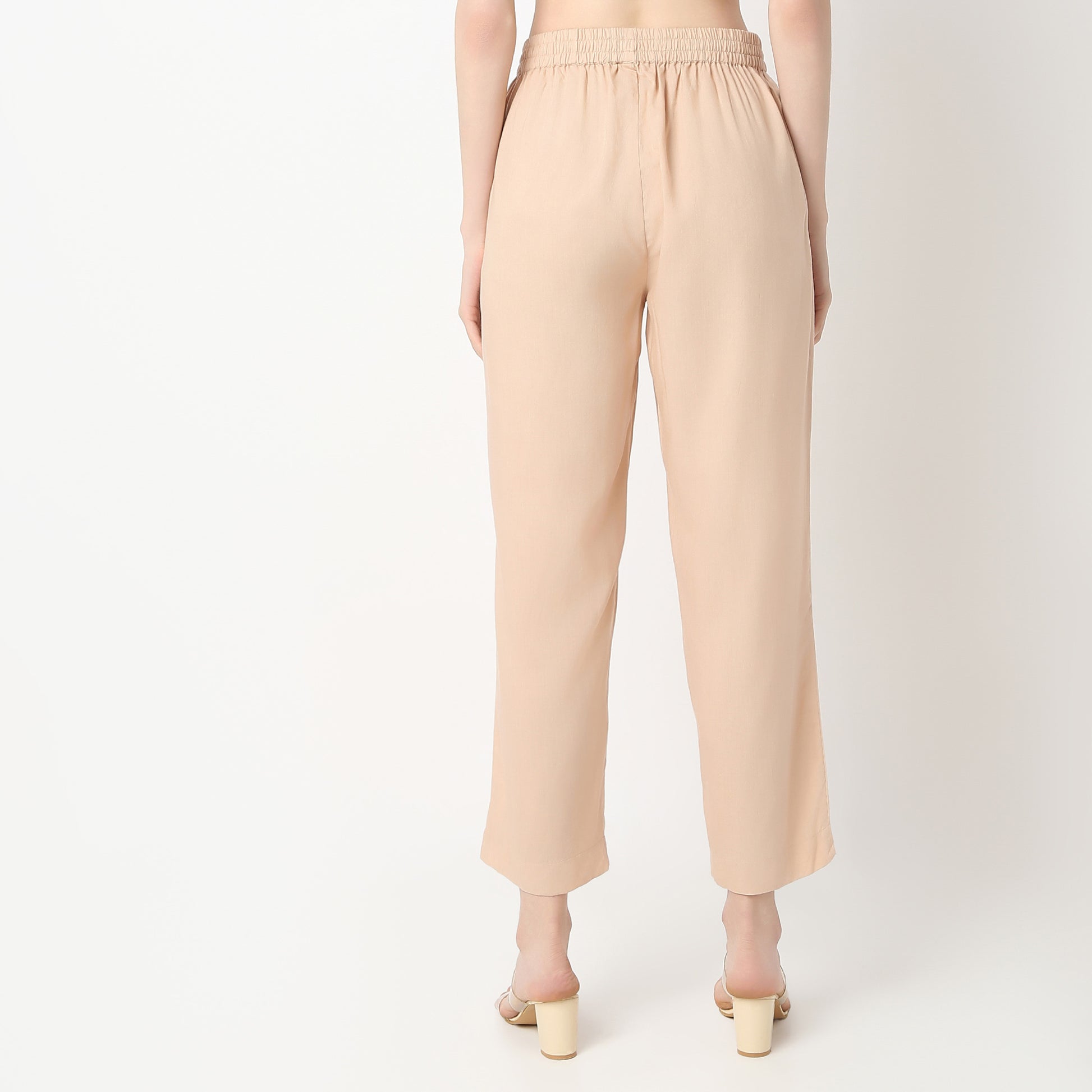 Straight Fit Solid Mid Rise Pants