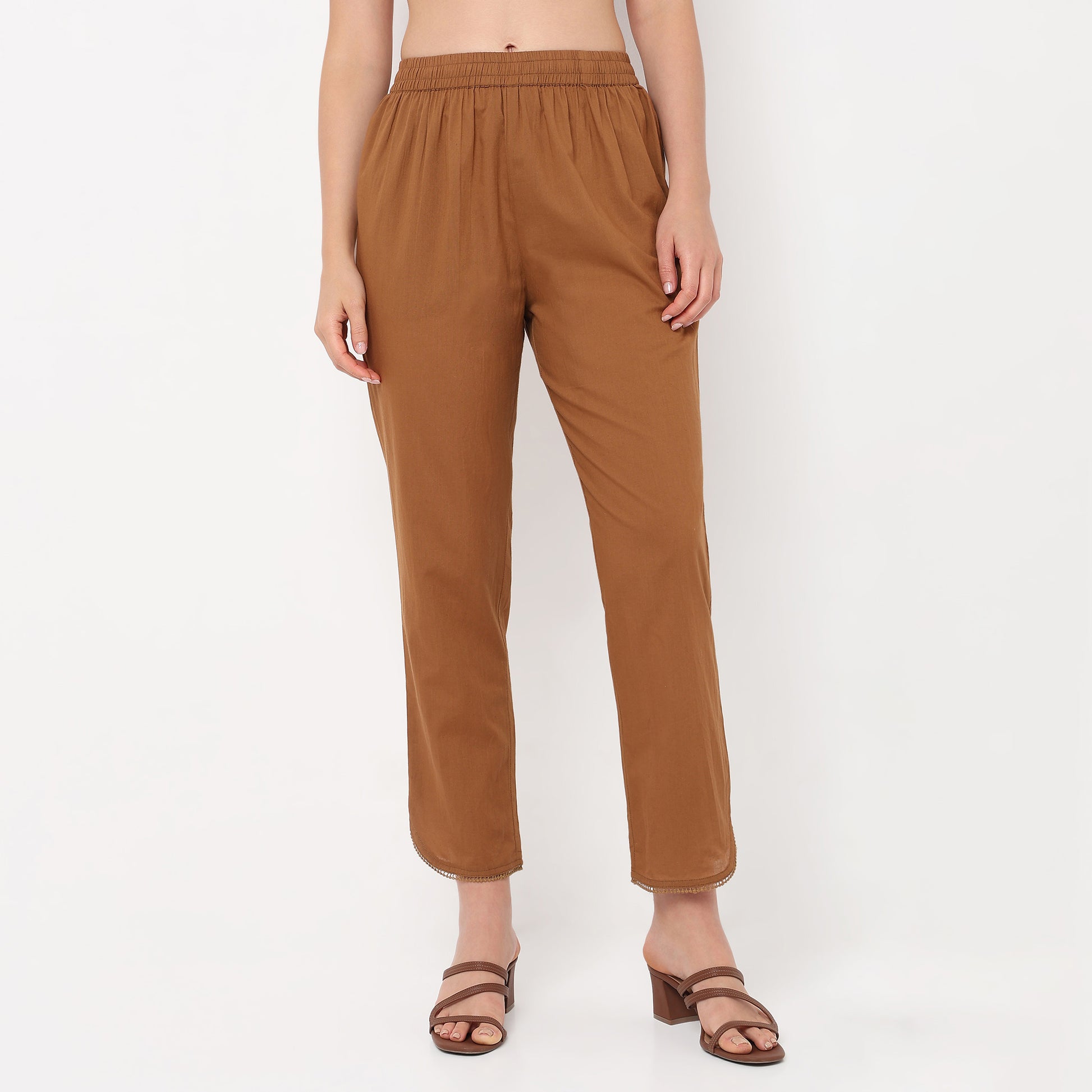 Ankle Length Straight Fit Woven Ethnic Pants 