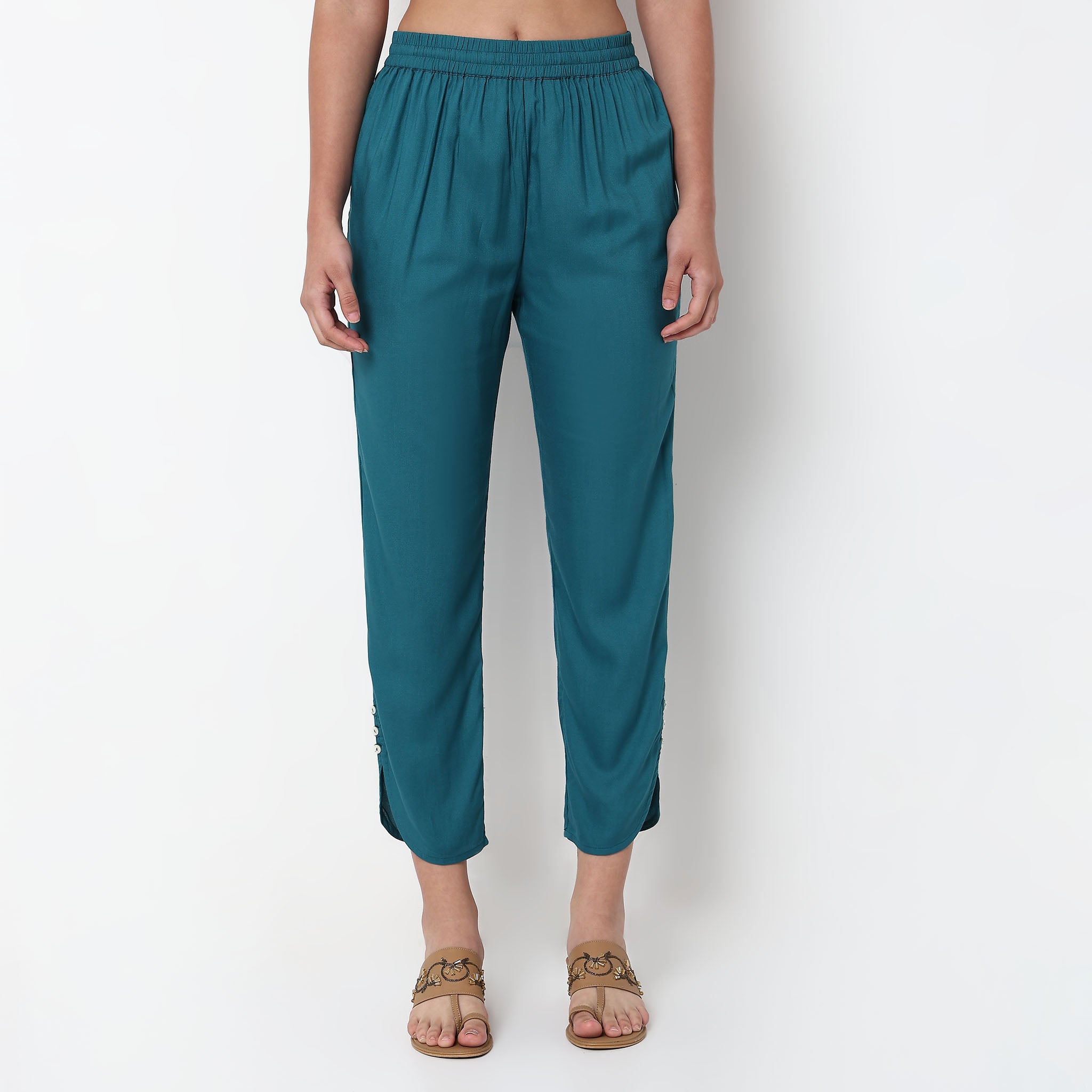Woven Ankle Length Straight Pants
