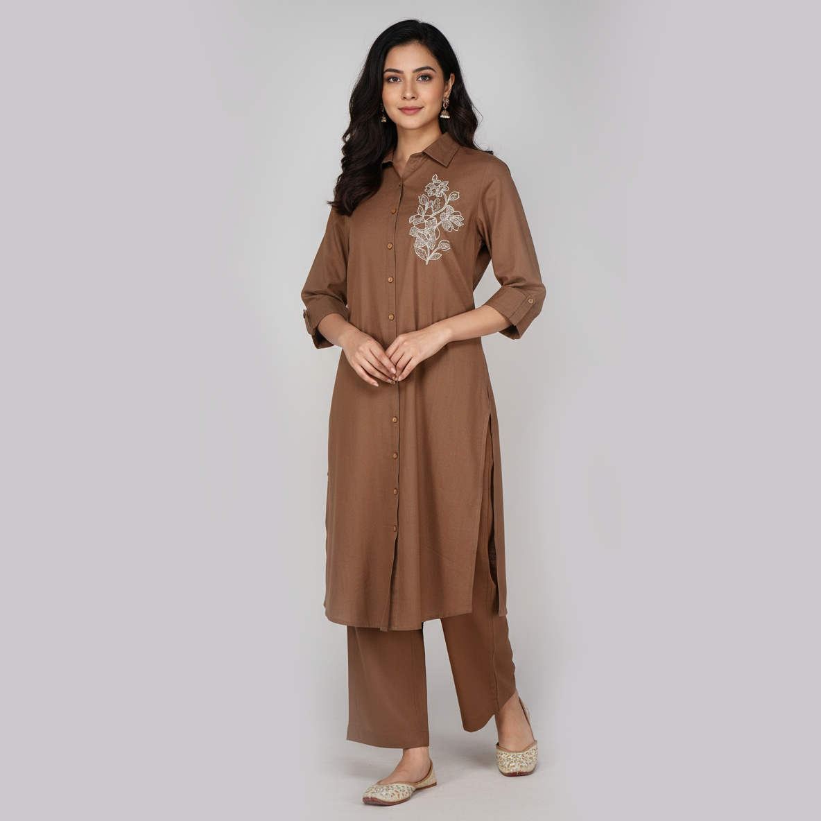 Solid A-Line Straight Fit Pants