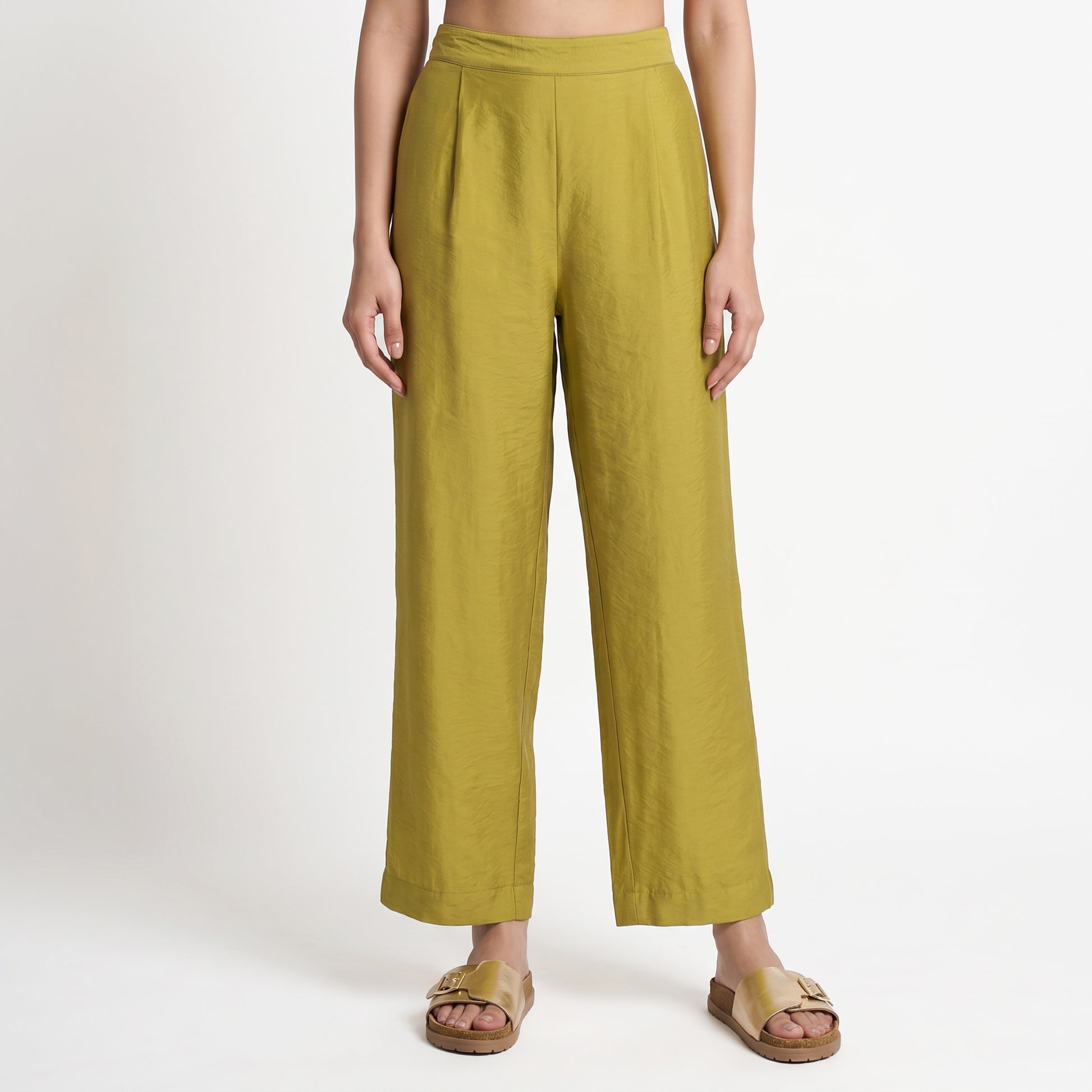Solid Straight Mid Rise Pants