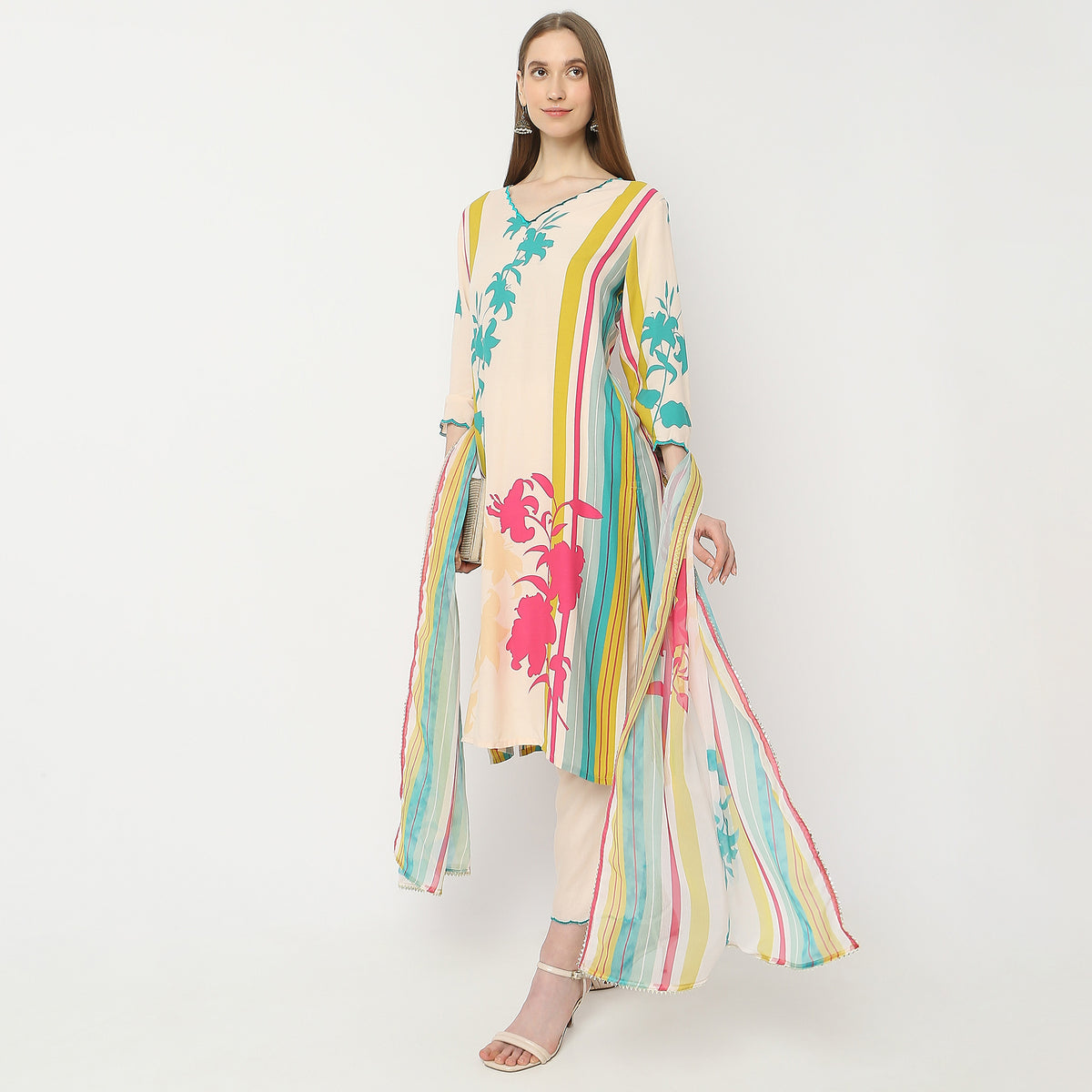 Straight Fit Printed Kurta and Pant with Dupatta Set