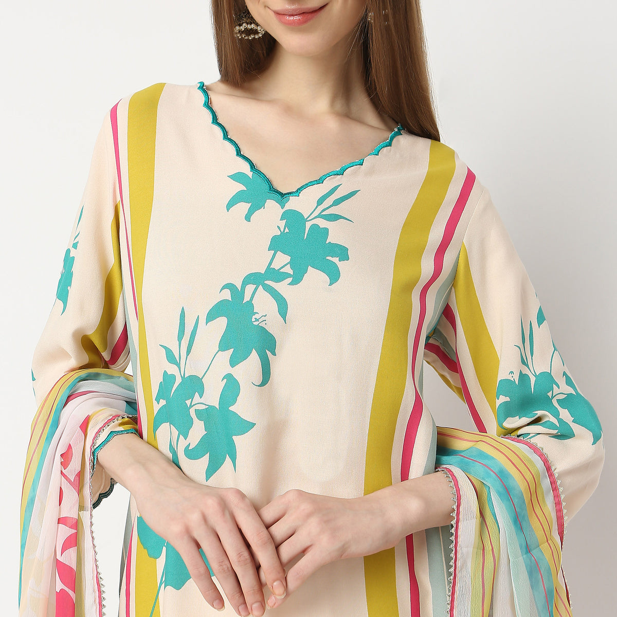 Straight Fit Printed Kurta and Pant with Dupatta Set