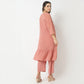 Flare Fit Embroidered V-Neck Slip and Kurta with Pant Set