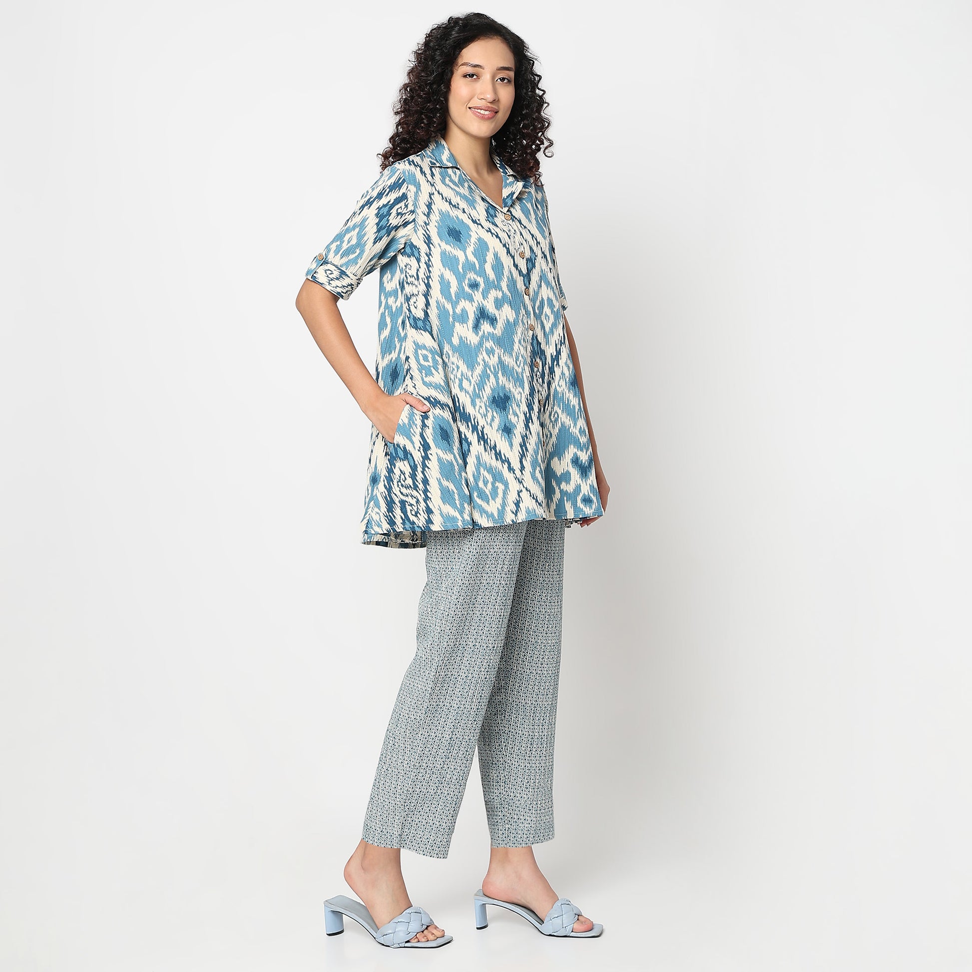 Regular Fit Printed Camp Collar Kurta with Pant Set