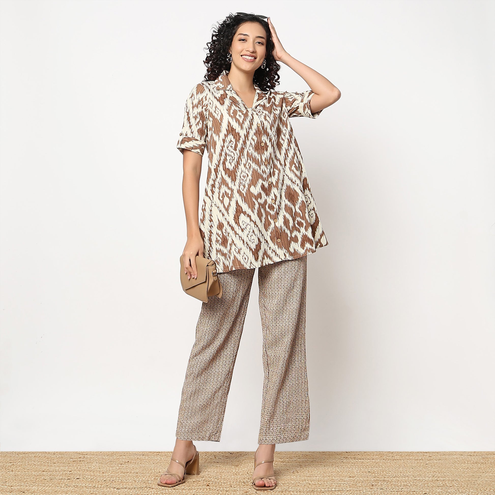 Regular Fit Printed Camp Collar Kurta with Pant Set