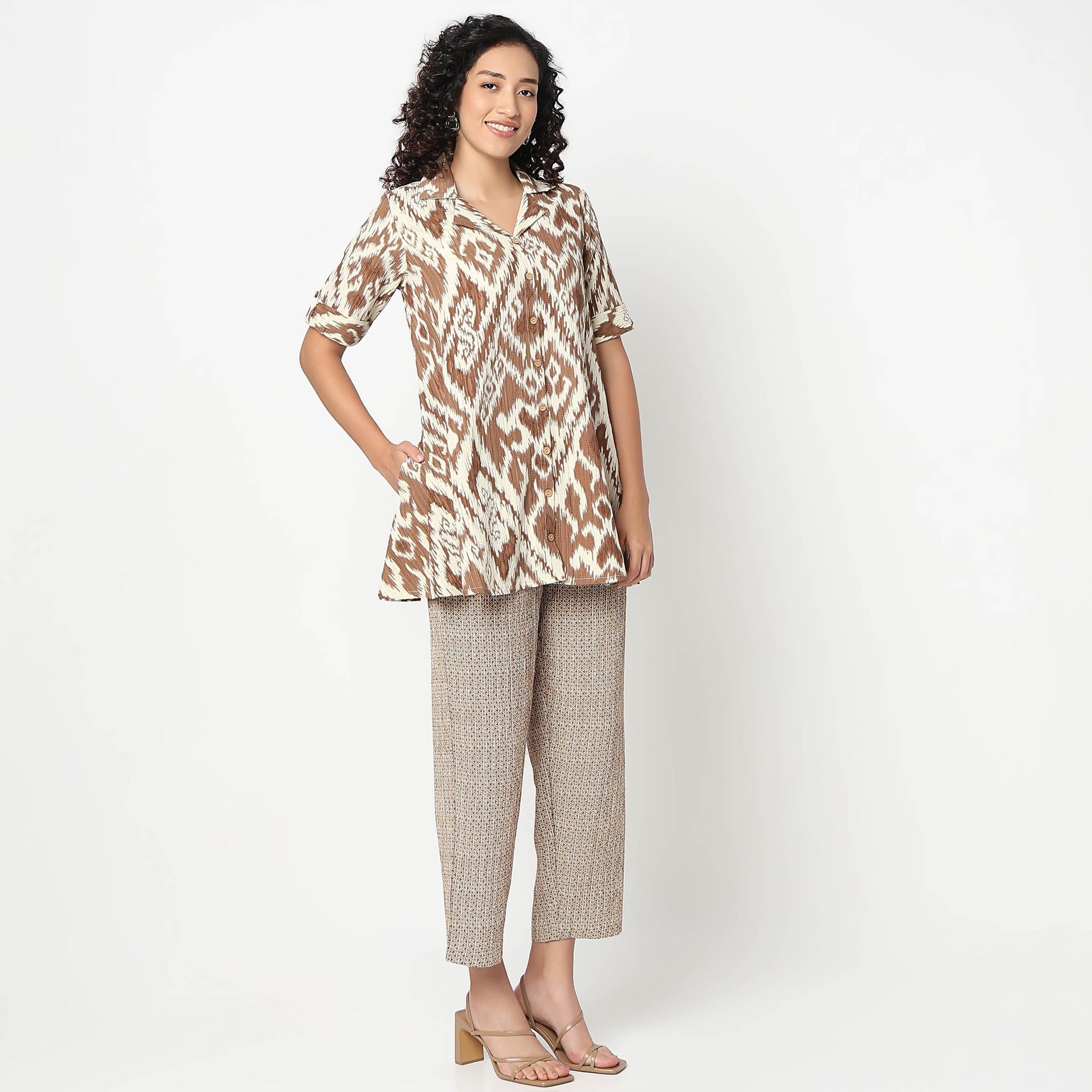 Regular Fit Printed Camp Collar Kurta with Pant Set