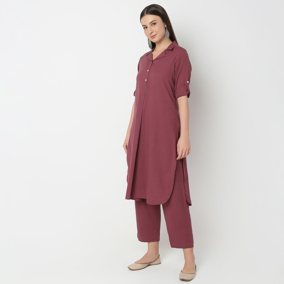 Flare Fit Solid Kurta with Pant Set