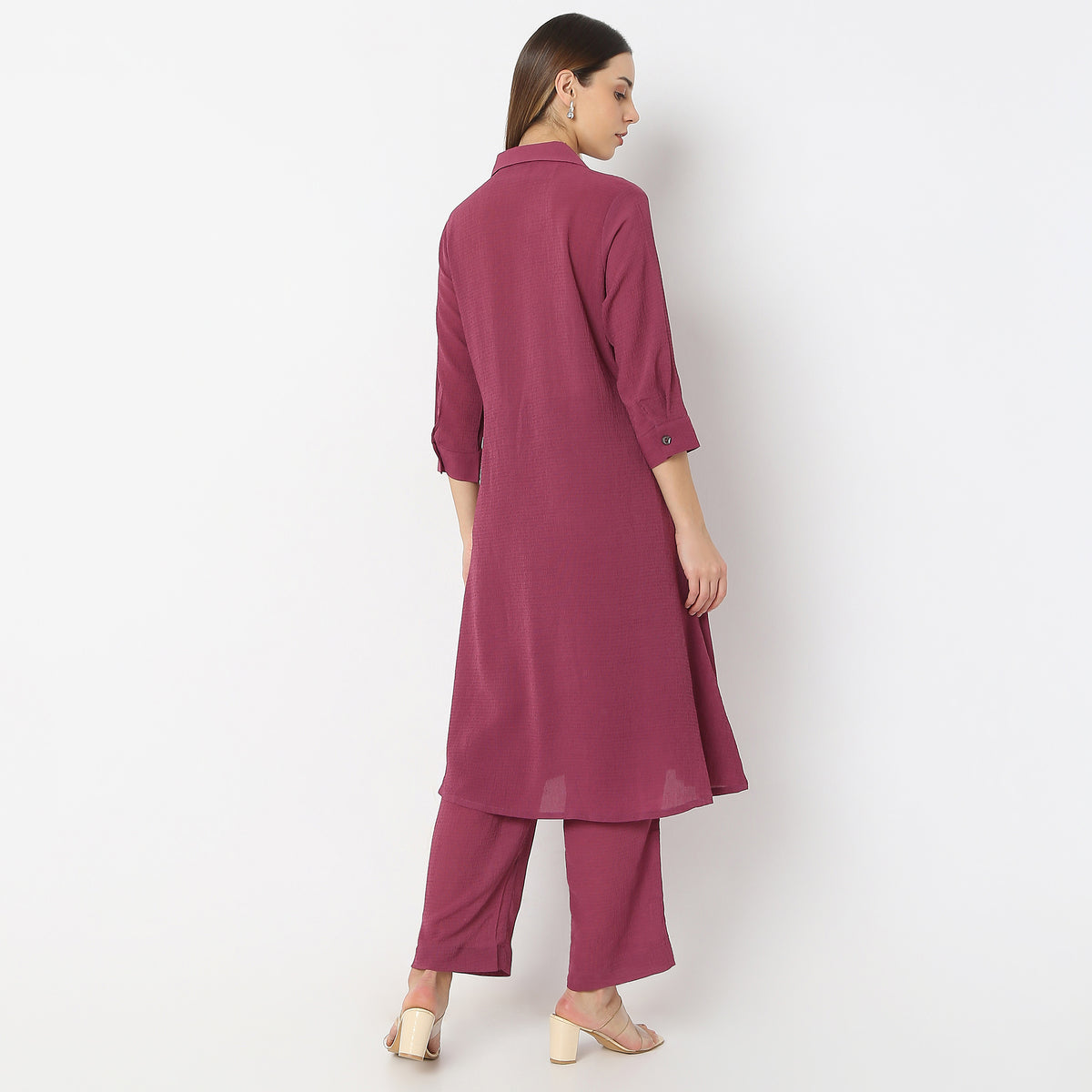 Flare Fit Box Inwared Pleat A-Line Kurta with Pant Set