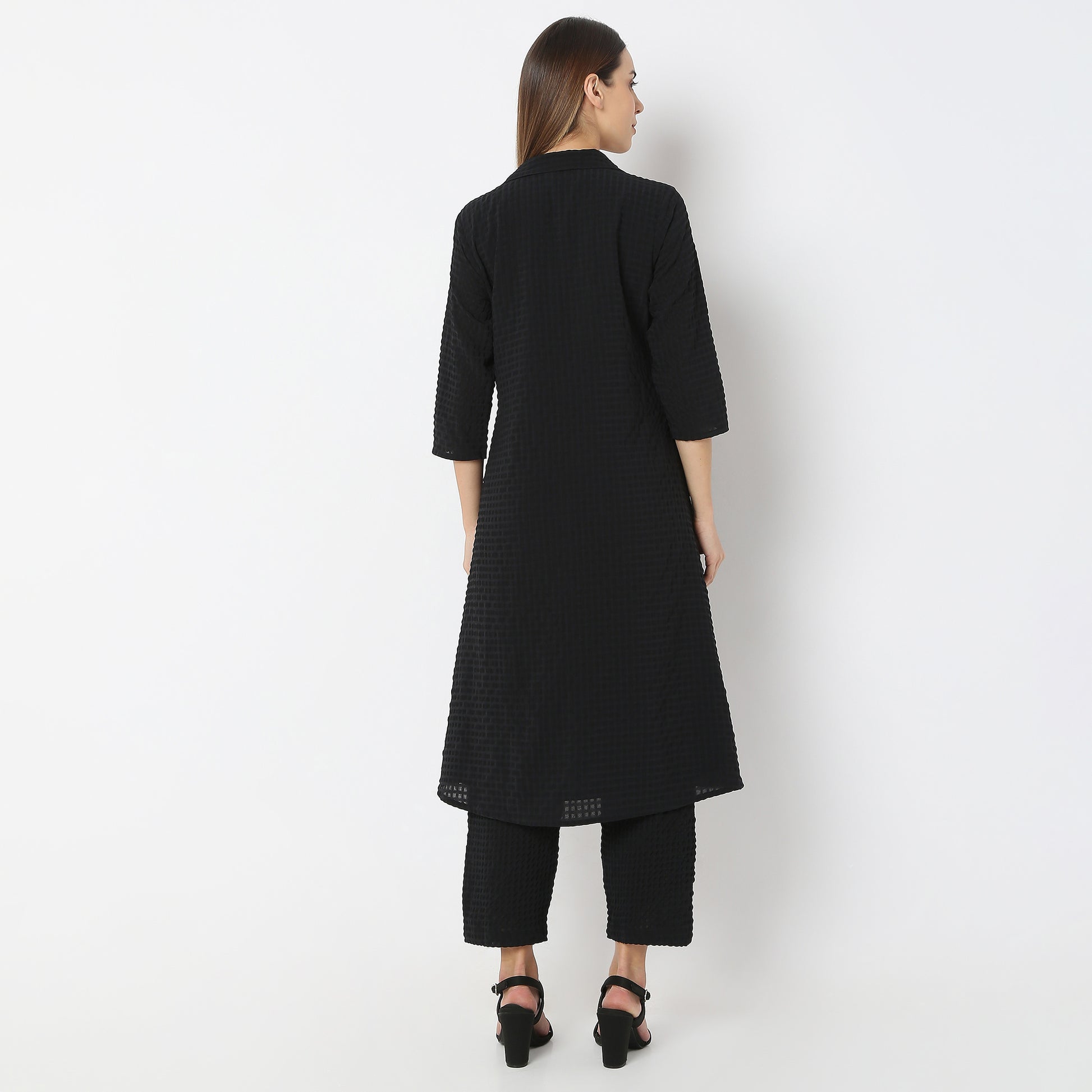 A-Line Centre Box Pleat Kurta with Short Collar and Pant Set