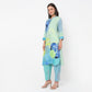 Straight Fit Printed Below Knee Band Collar Kurta with Pant Set