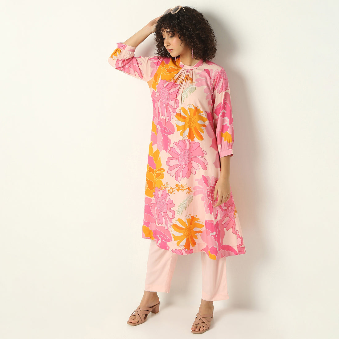 Flare Fit Printed Round Neck Kurta with Pant Set