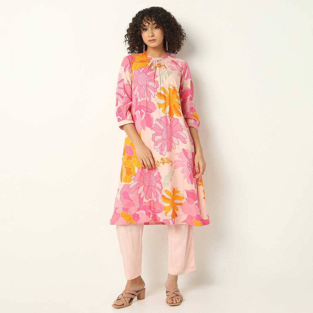 Flare Fit Printed Round Neck Kurta with Pant Set
