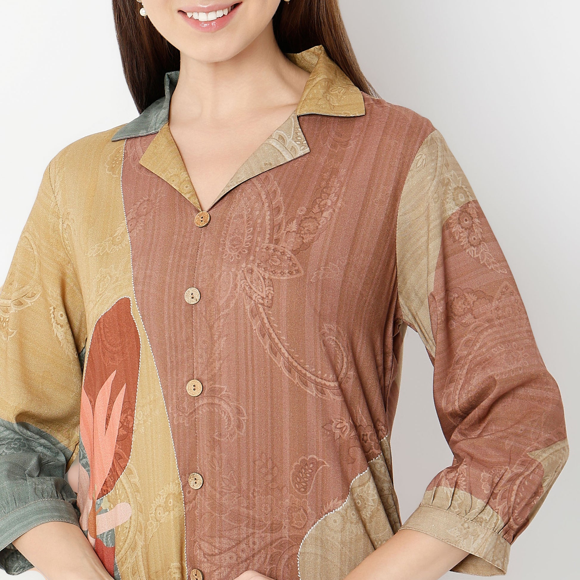 Flare Fit Printed Lapel Collar Kurta with Pant Set