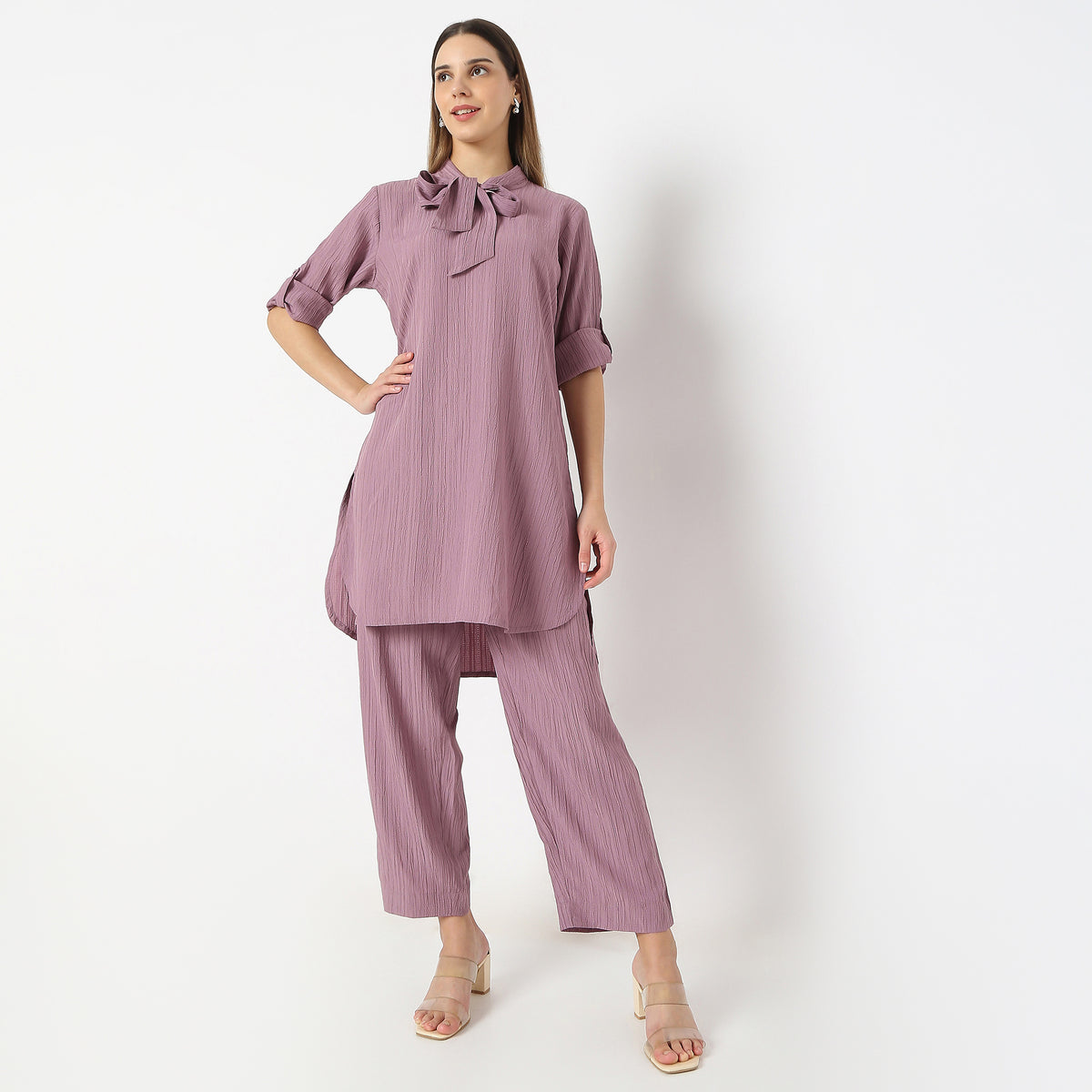 Straight Fit Tie-Up Coordinated Code Kurta with Pant Set