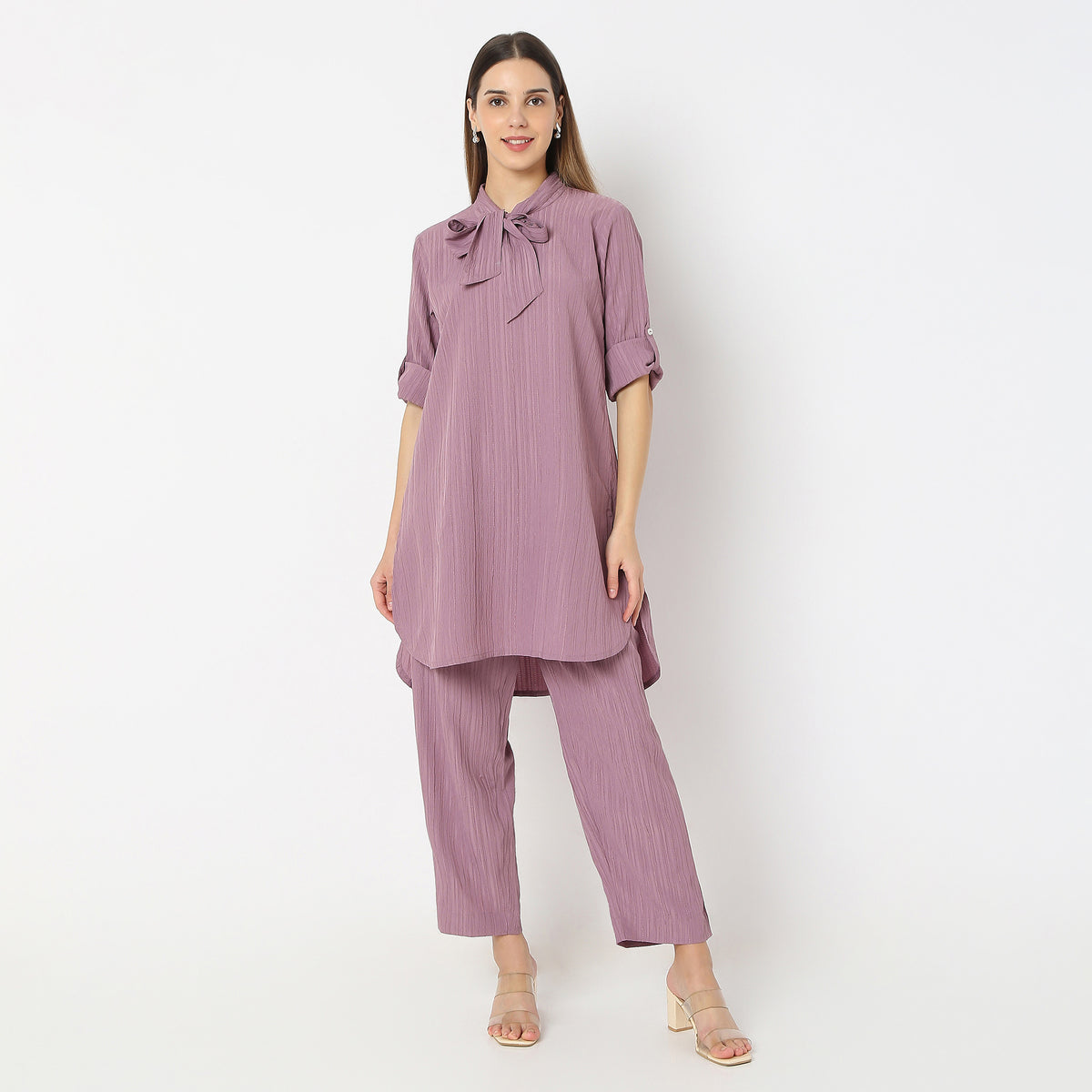 Straight Fit Tie-Up Coordinated Code Kurta with Pant Set