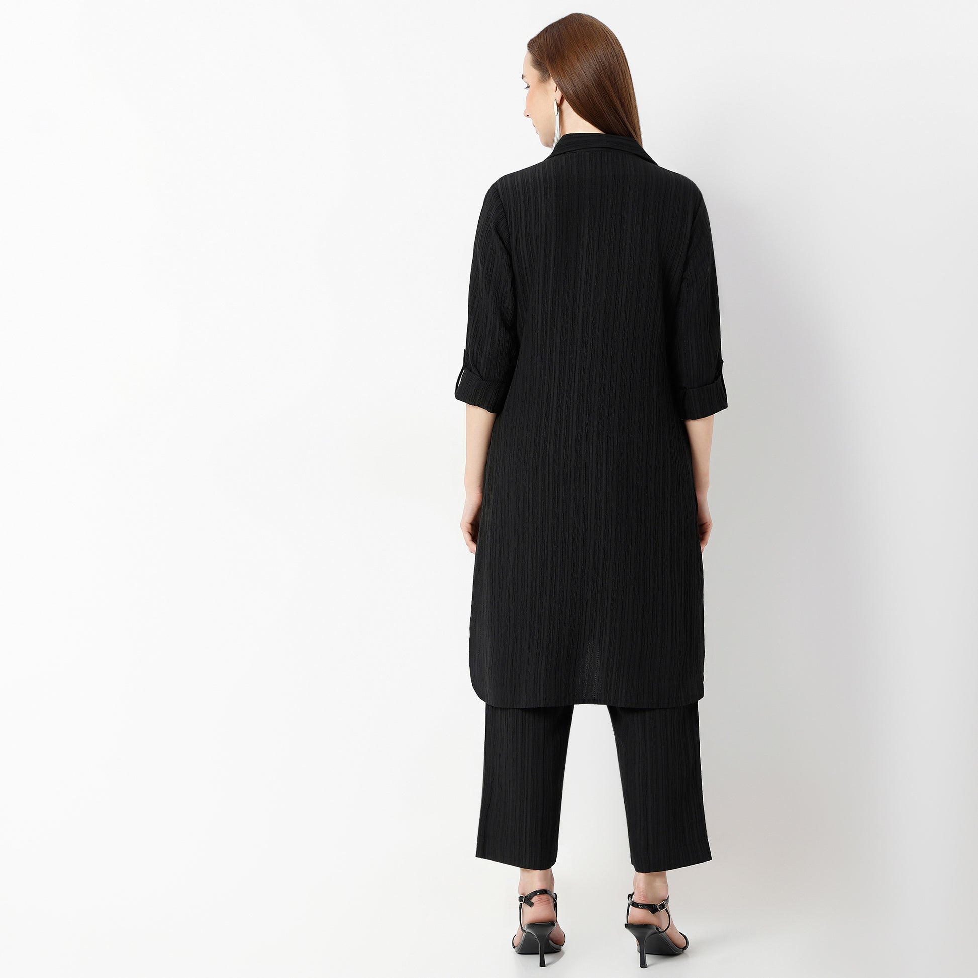 Straight Fit Collar Coordinated Code Kurta with Pant Set