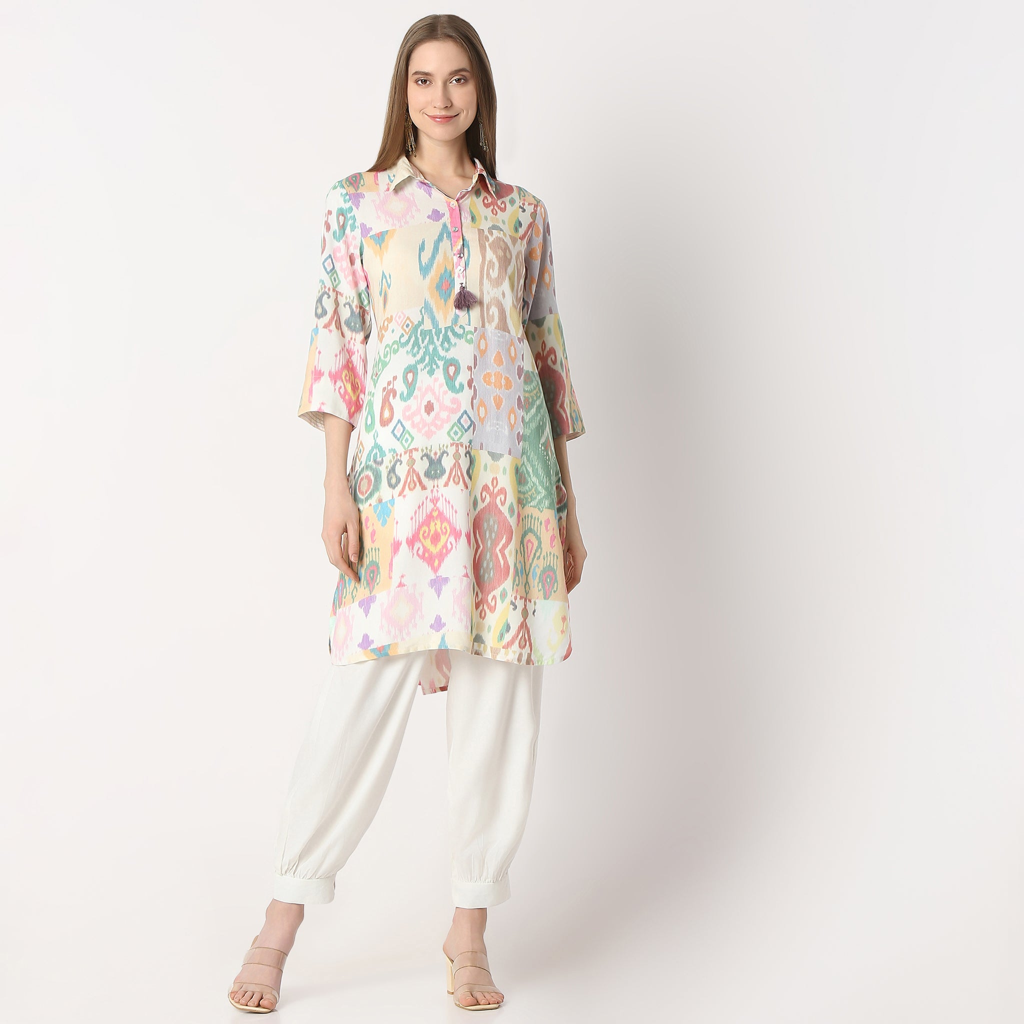 Straight Fit Printed Shirt Collar Kurta with Pant Set
