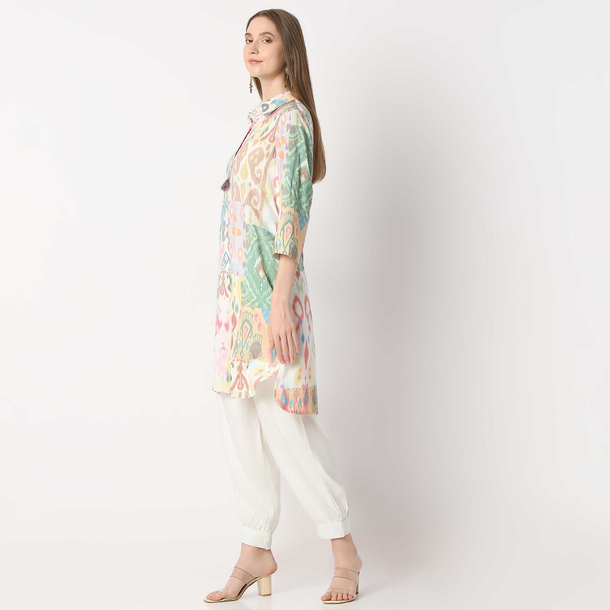 Straight Fit Printed Shirt Collar Kurta with Pant Set