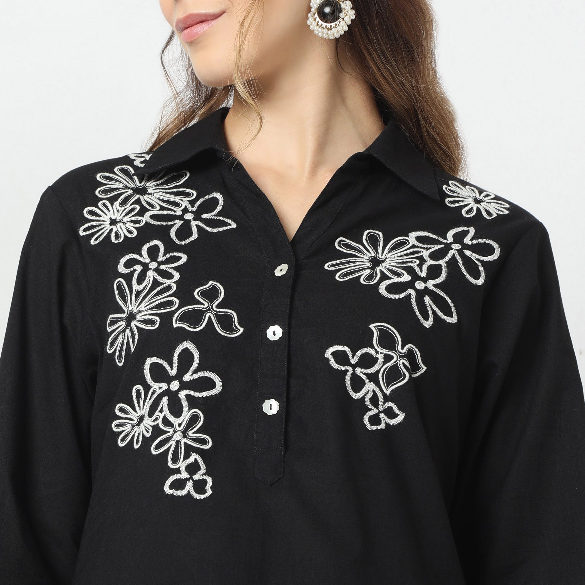 Straight Fit Embroidered Shirt Collar Kurta with Pant Set
