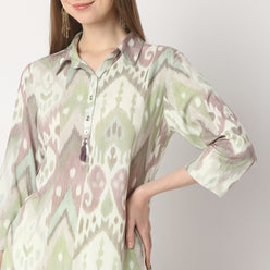Straight Fit Printed Shirt Collar Kurta with Pant Set