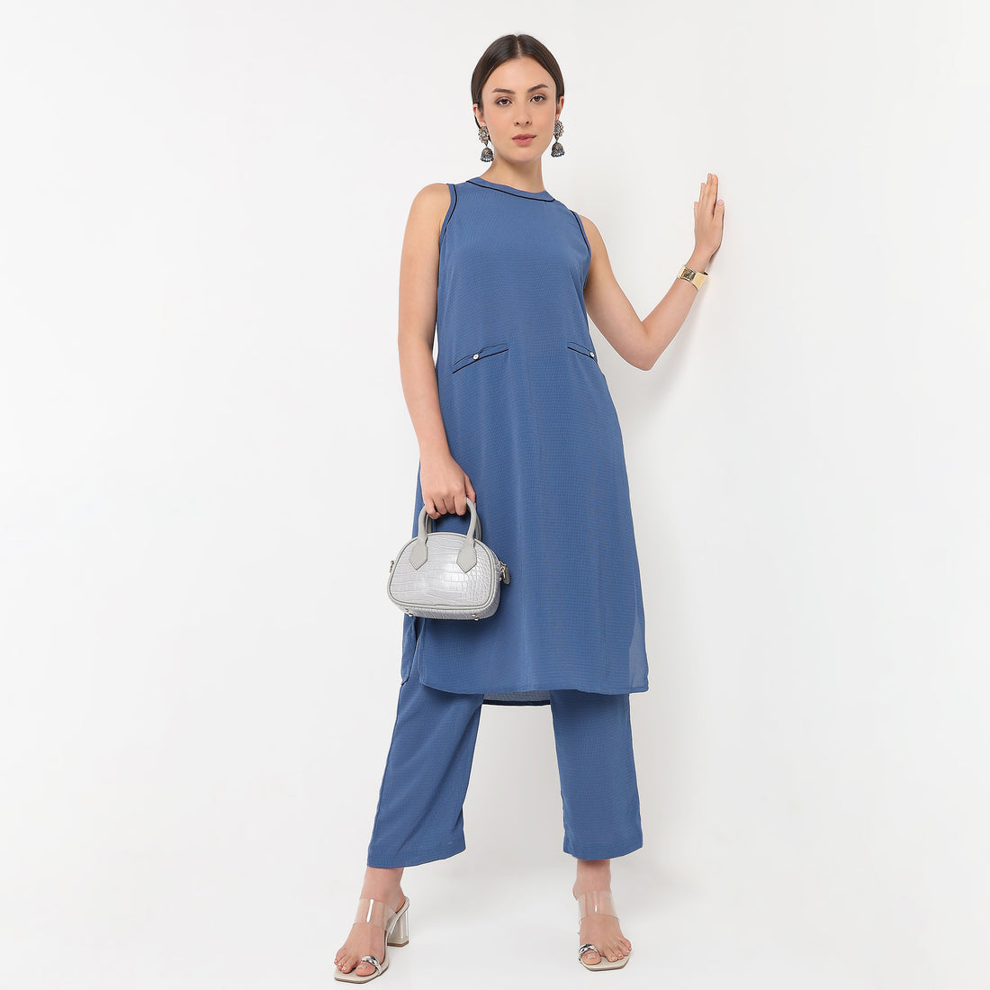 Straight Fit Solid Workwear Kurta with Pant Set